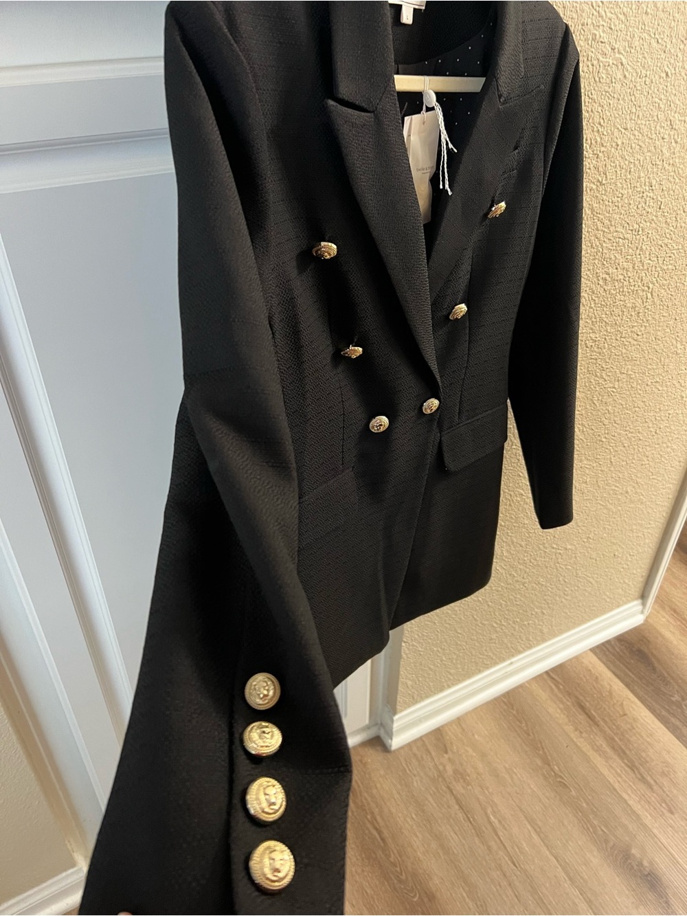 Women's Black Double-Breasted Blazer with Gold Buttons - Picture 4 of 5
